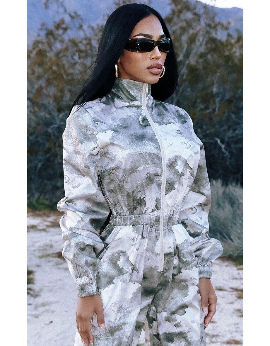 Grey Camo Printed Utility Jumpsuit - 3