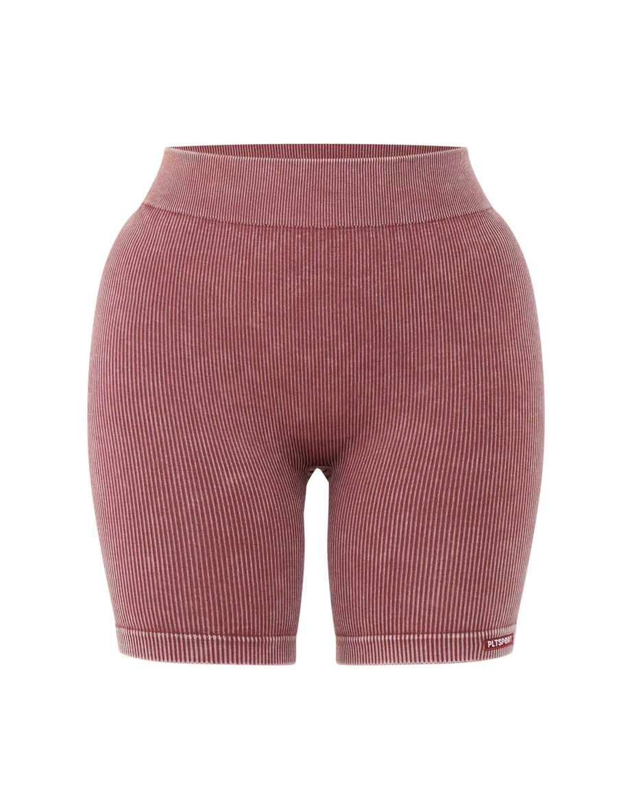 PLT Sport Deep Brown Acid Wash Seamless Rib Ruched Bum Booty Shorts - 5