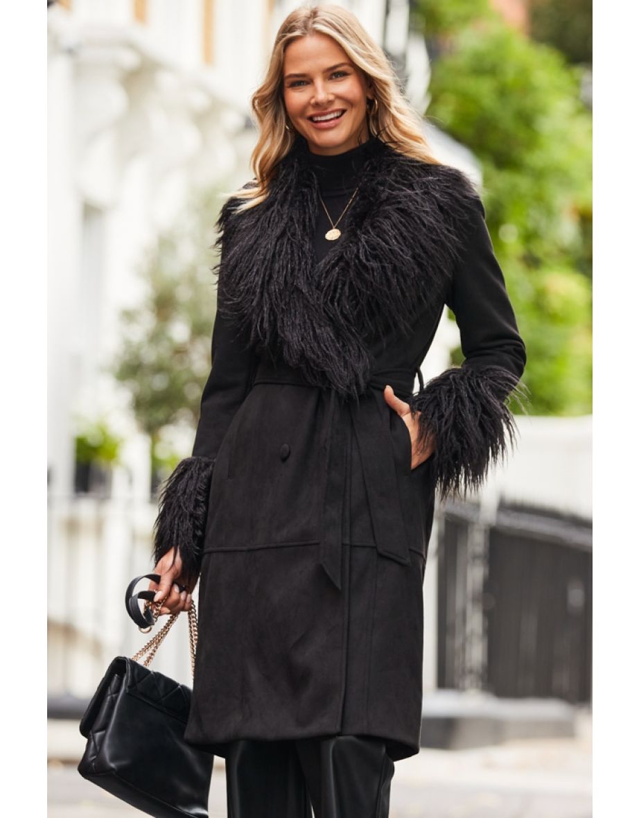 Black Luxe Faux Suede & Fur Afghan Coat - 4