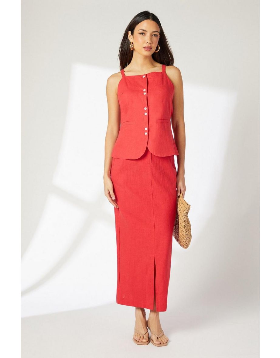 Linen Button Detail Waistcoat
