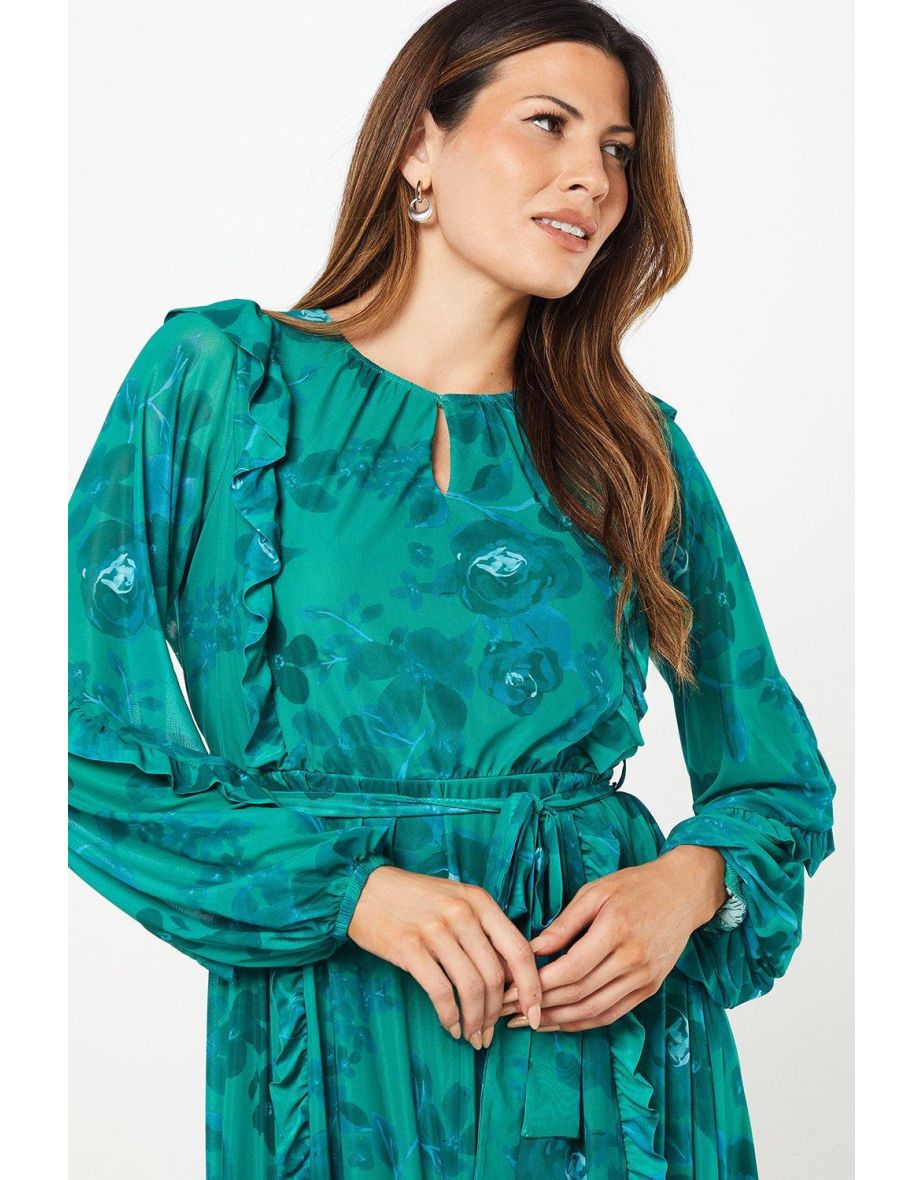 Occasion Floral Mesh Ruffle Midi Dress - 3