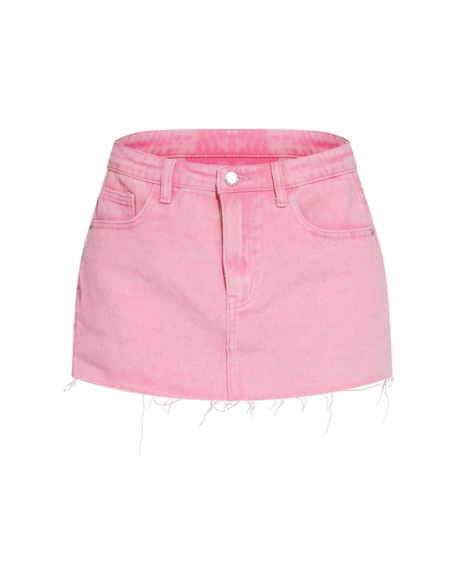 Petite Washed Pink Frayed Denim Mini Skirt - 5