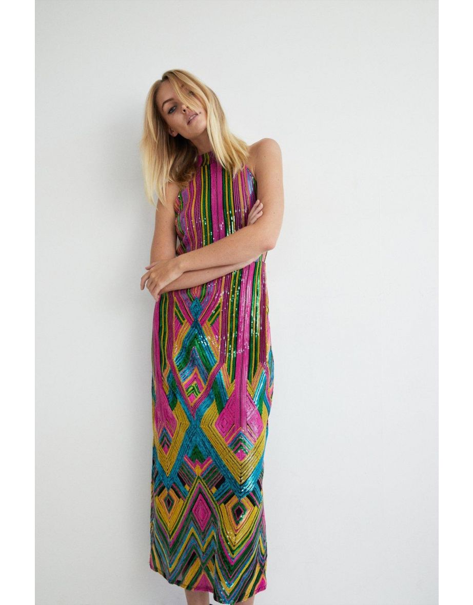 Statement Sequin Halter Neck Dress