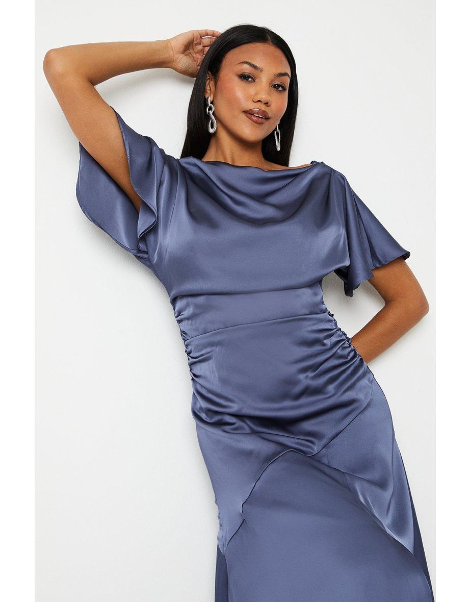 Boat Neck Satin Midaxi Dress - 3