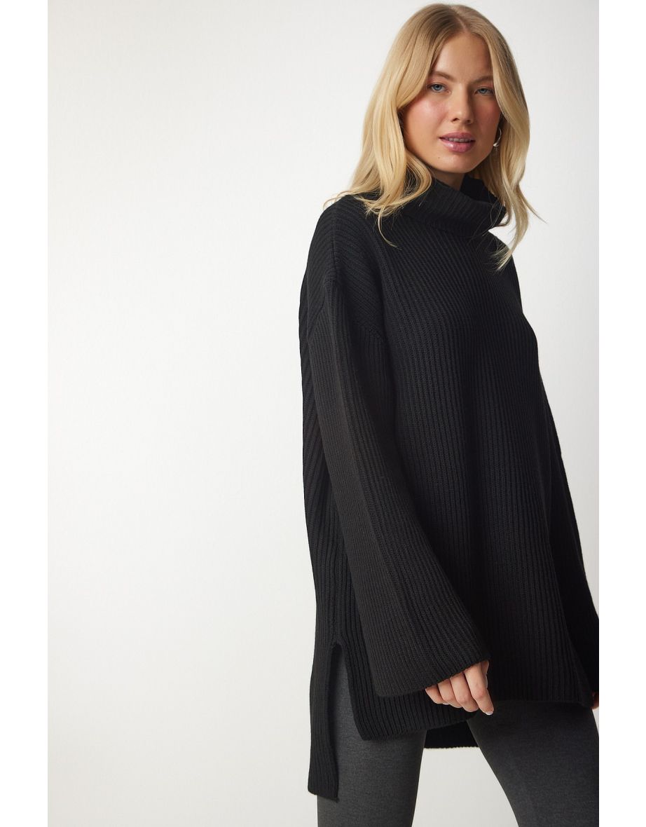 Women's Black Turtleneck Oversized Knitwear Sweater