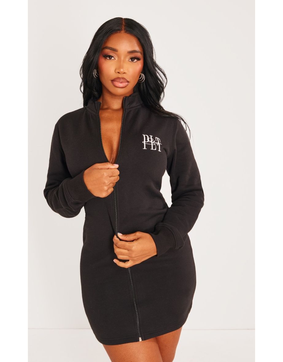 Shape Black Embroidered Zip Through Jumper Dress