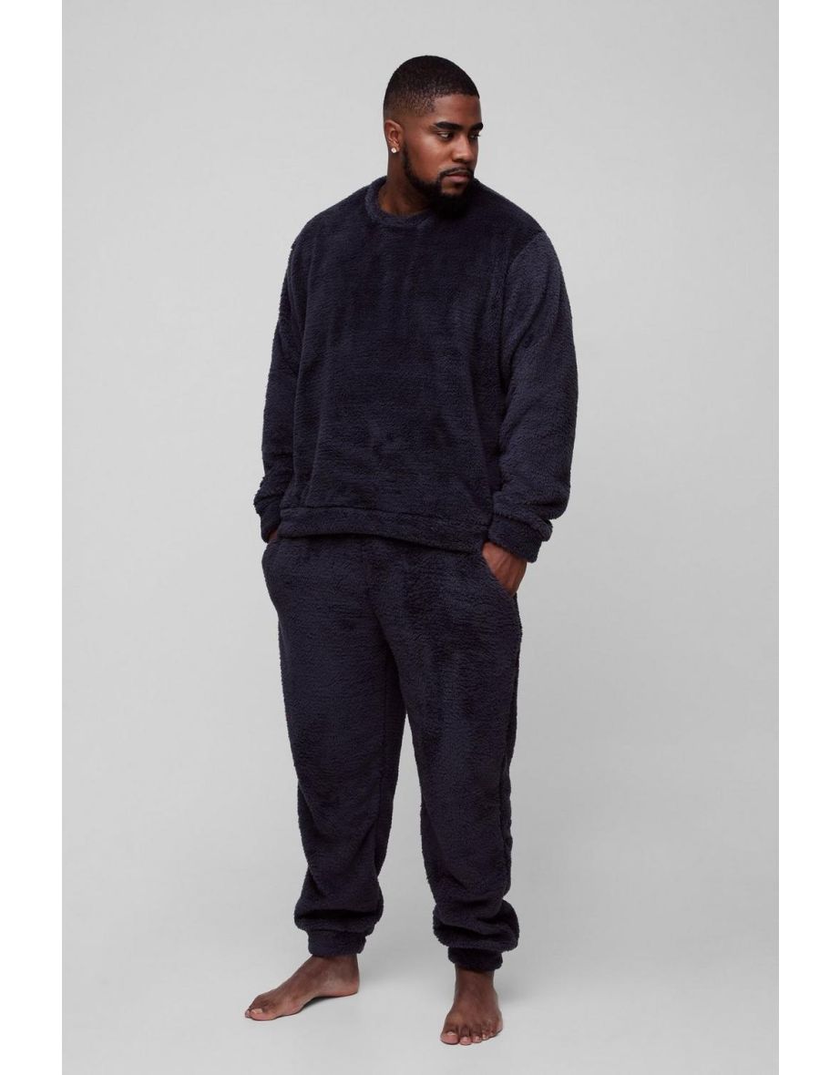 Plus Fluffy Sweater & Jogger Lounge Set in Black