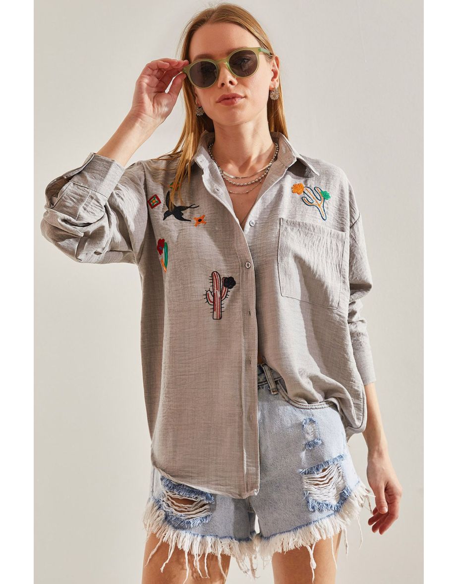 Women's Embroidered Linen Shirt