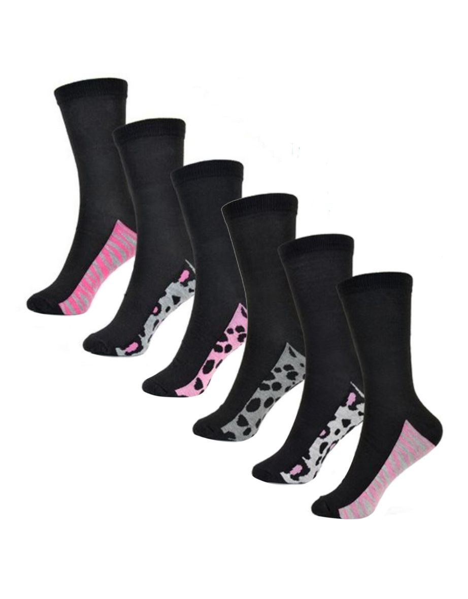 RJM Womens/Ladies Animal Print Socks (Pack Of 6) - Black