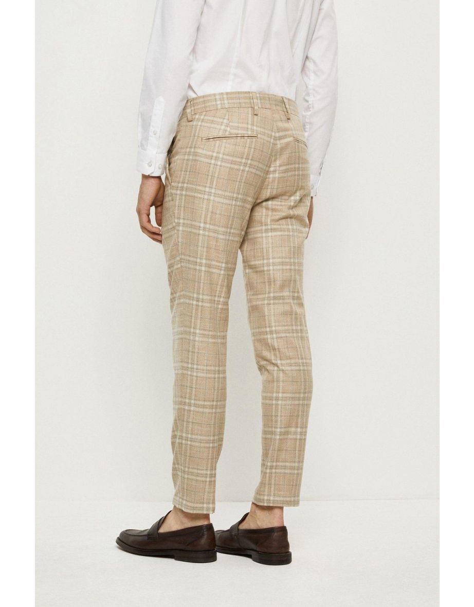 Skinny Fit Stone Textured Check Suit Trousers - 2