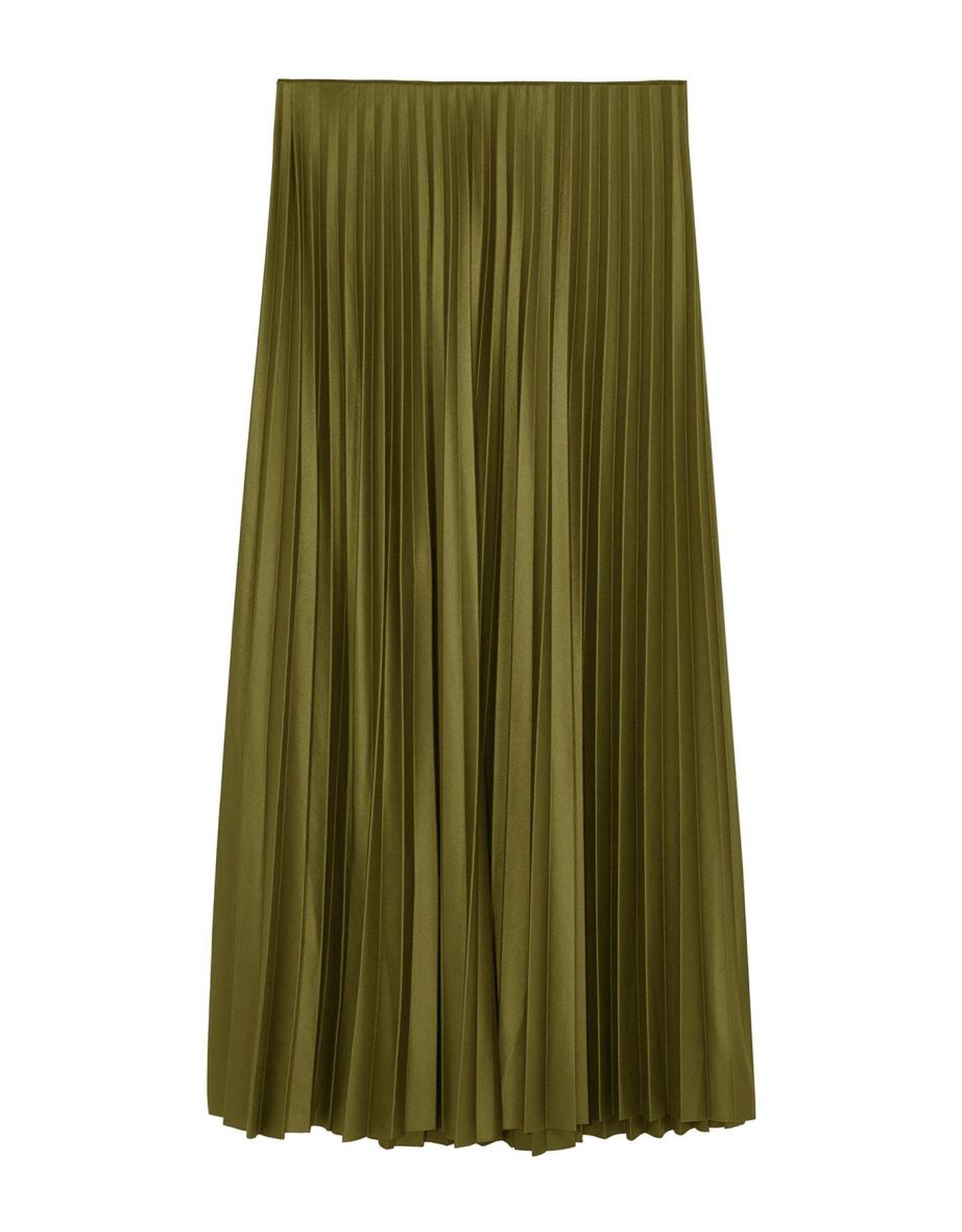 Oil Green Pleated Maxi Stretch Knit Skirt - 5