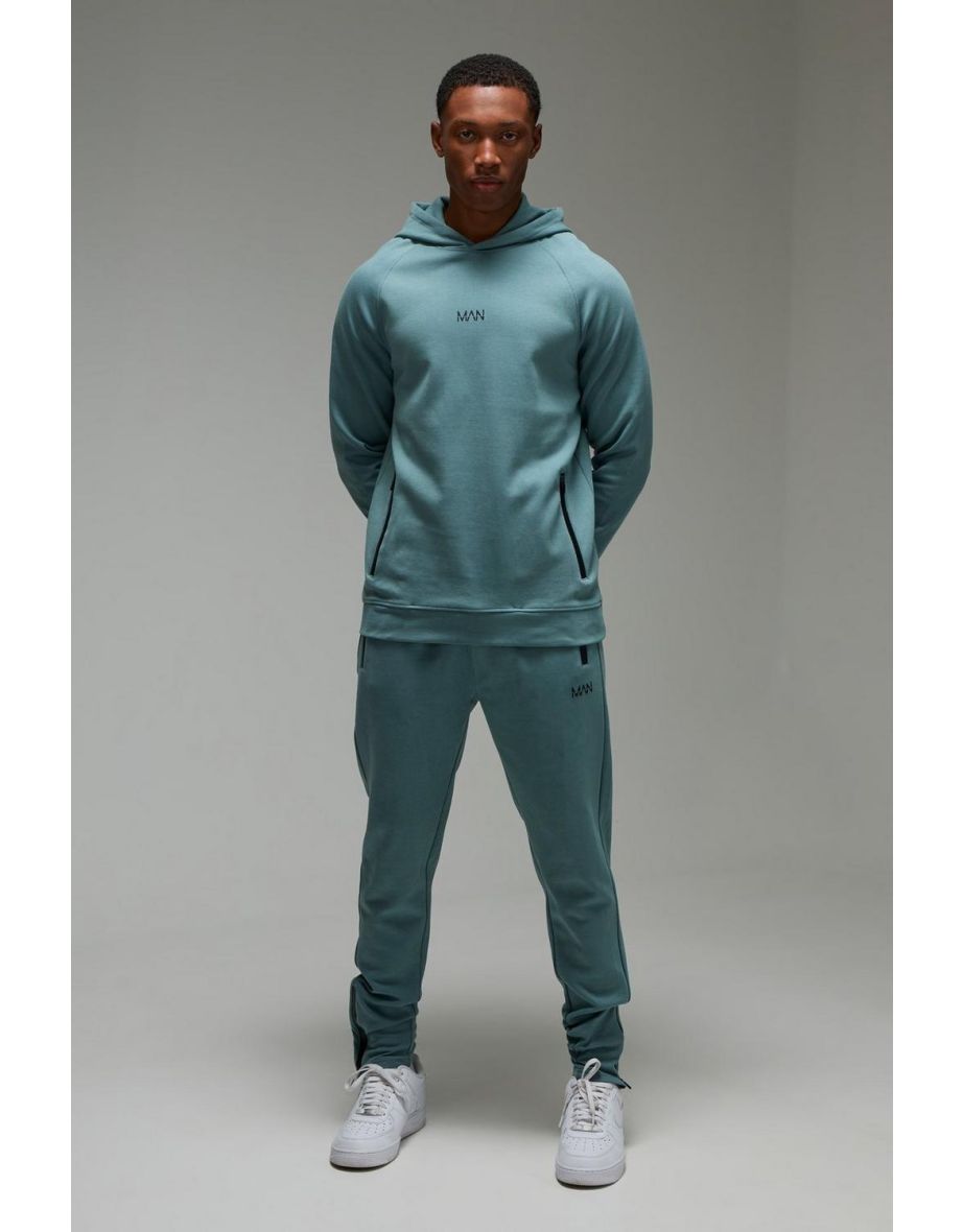 Man Active Pro Fleece Hoodie & Skinny Fit Jogger Tracksuit - green