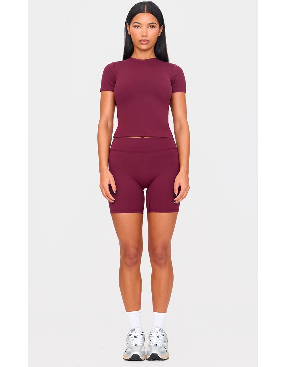Deep Burgundy Sculpt High Waist Gym Shorts