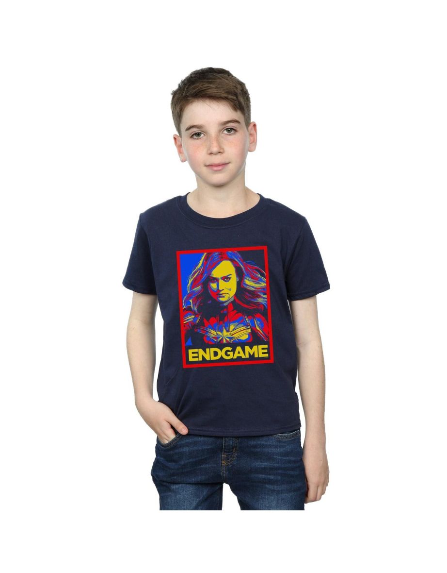 Marvel Boys Avengers Endgame Captain Marvel Poster T-Shirt - Navy Blue