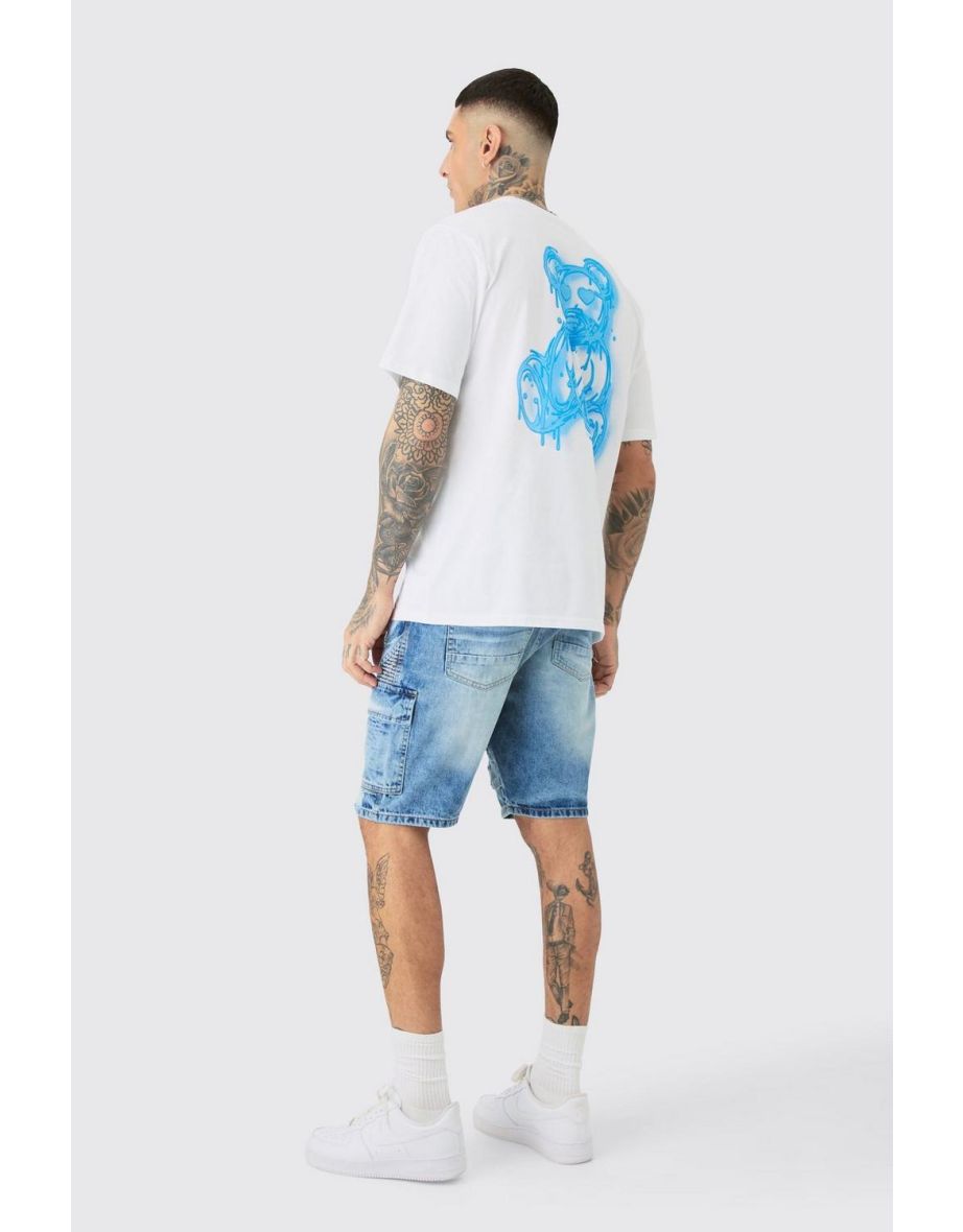 Tall Drippy Teddy Backprint Graphic T-shirt In White - white - 2