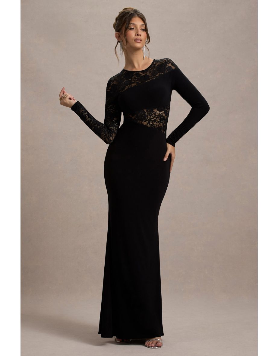 Runway | Black Lace Asymmetric Cut-Out Maxi Dress