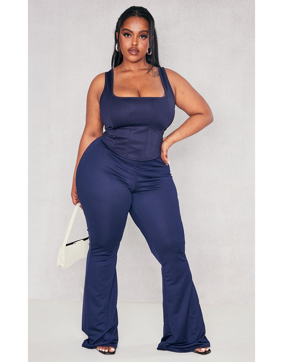 Plus Navy Corset Detail Strappy Top