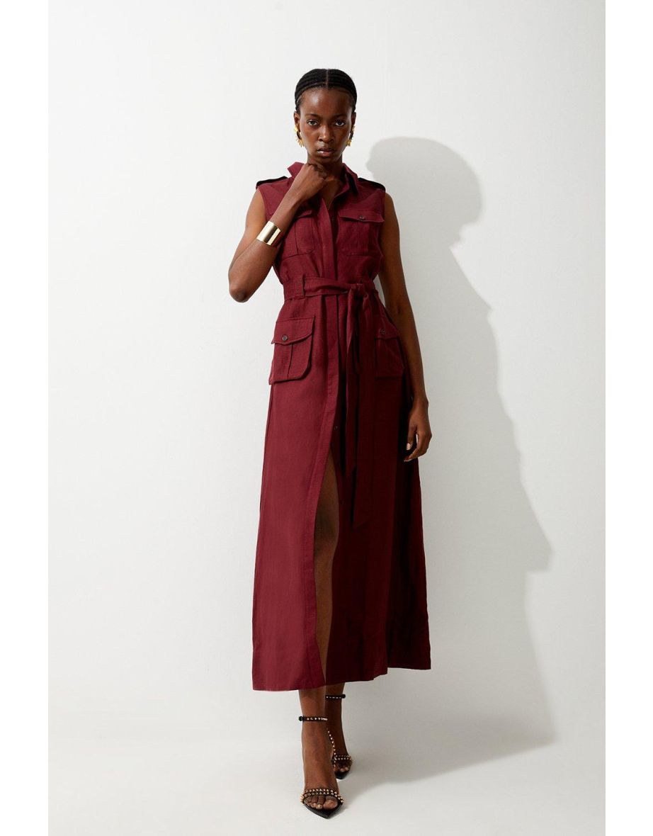 Shop Viscose Linen Sleeveless Maxi Shirt Dress Online in Oman VogaCloset