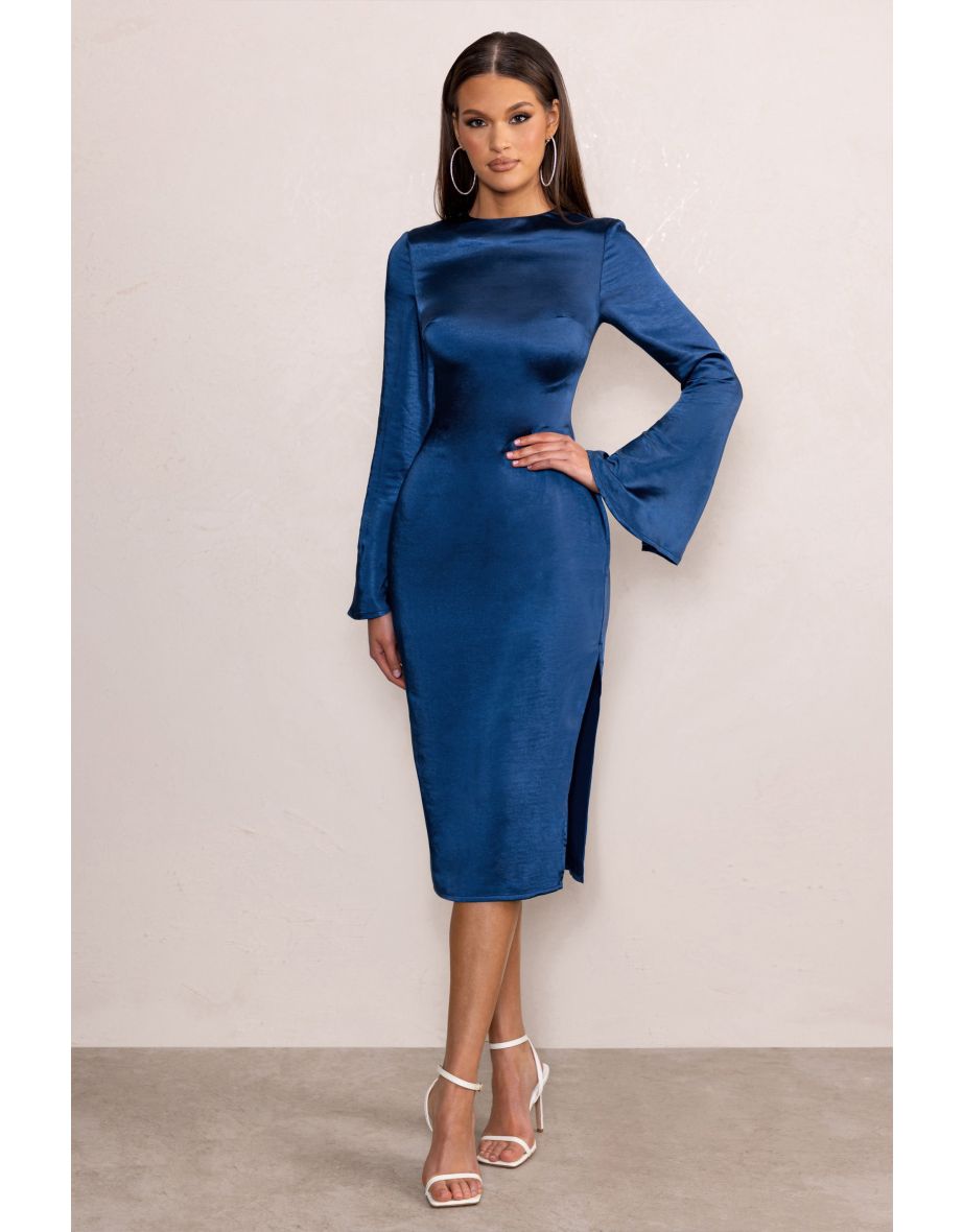 Zaina | Navy Long Sleeve Maxi Dress with High Neckline - 4