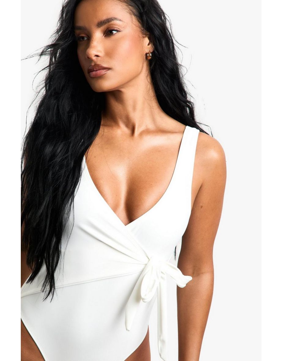 Swimwear Essentials Tummy Control Wrap Swimsuit - white - 3