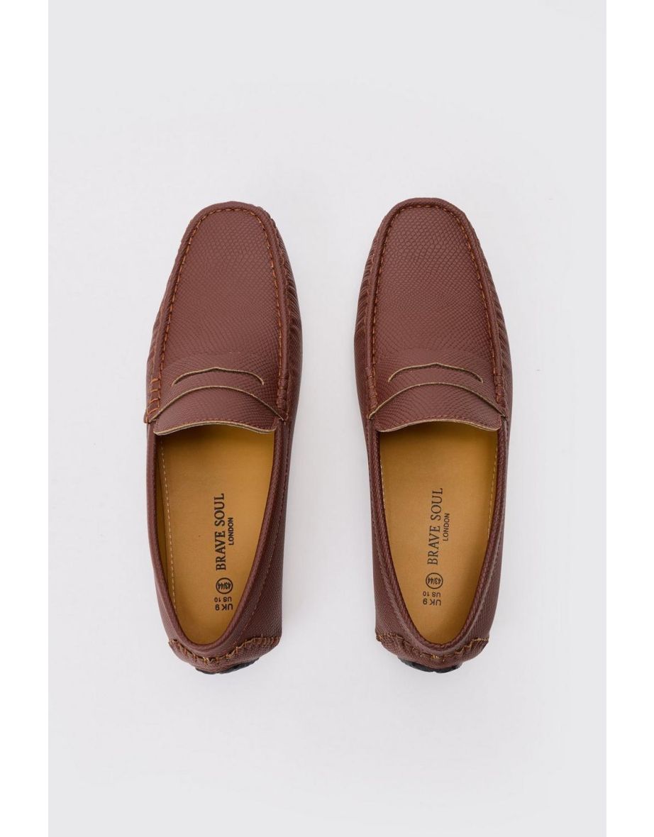 Faux Suede Embossed Loafer In Brown - 3