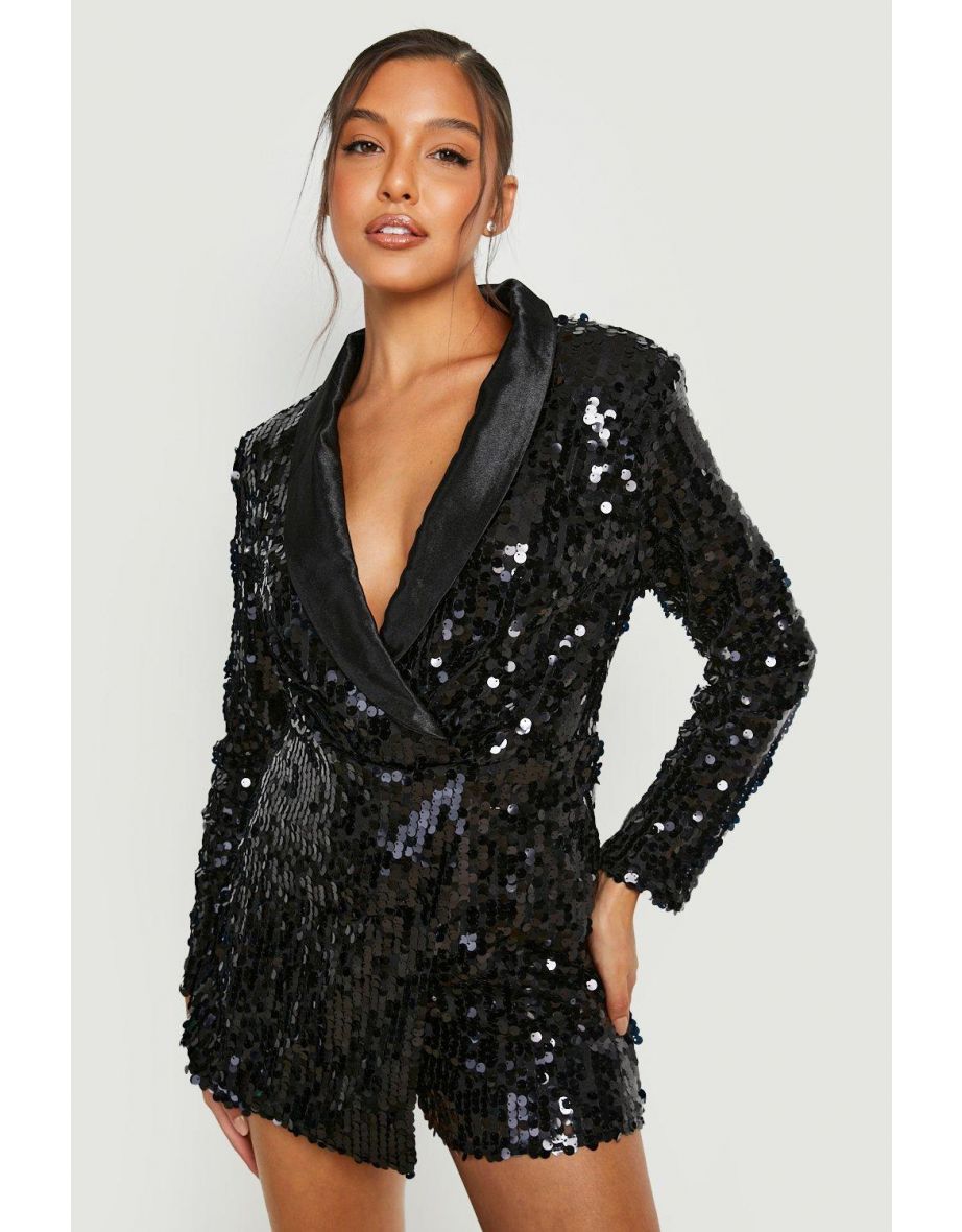 Sequin Blazer Playsuit - black