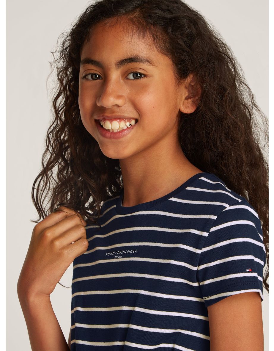Girls Striped T-Shirt Dress in Navy - 3