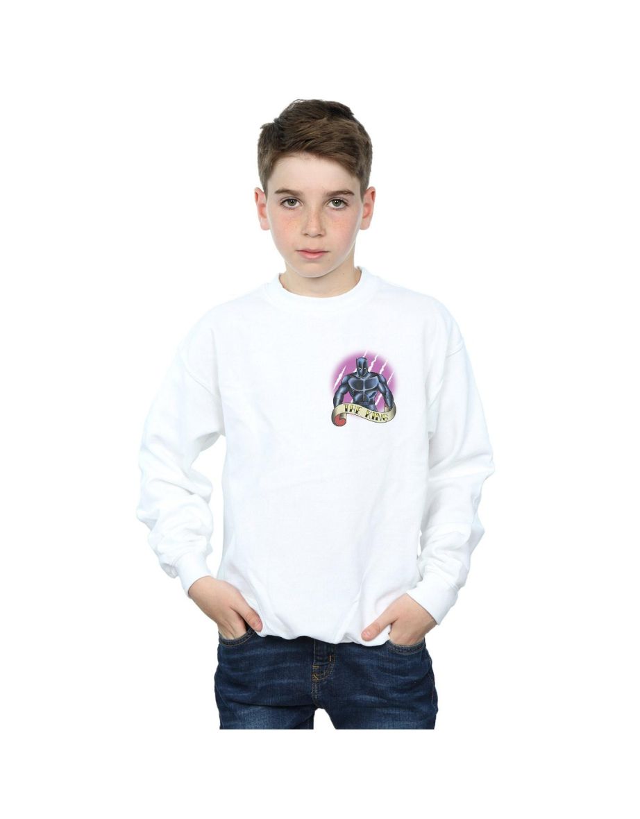 Marvel Boys Black Panther Tattoo Breast Print Sweatshirt - White