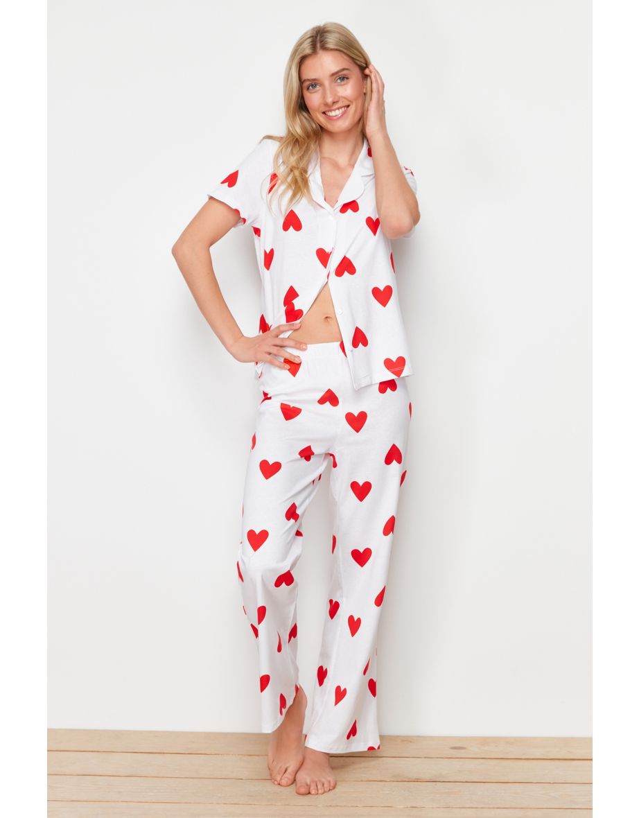 Shop White 100 Cotton Heart Knitted Pajamas Set Online in Oman VogaCloset