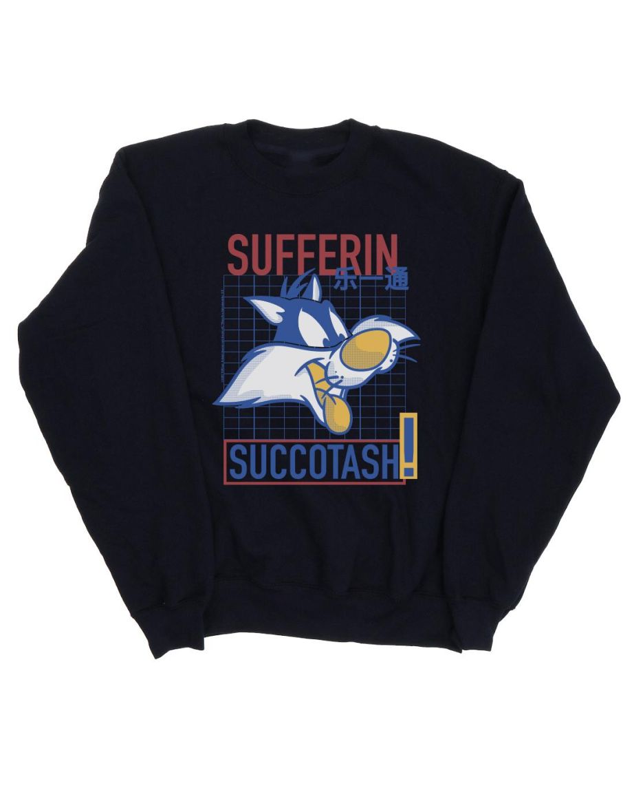 Looney Tunes Girls Sylvester Sufferin Succotash Sweatshirt - Navy Blue