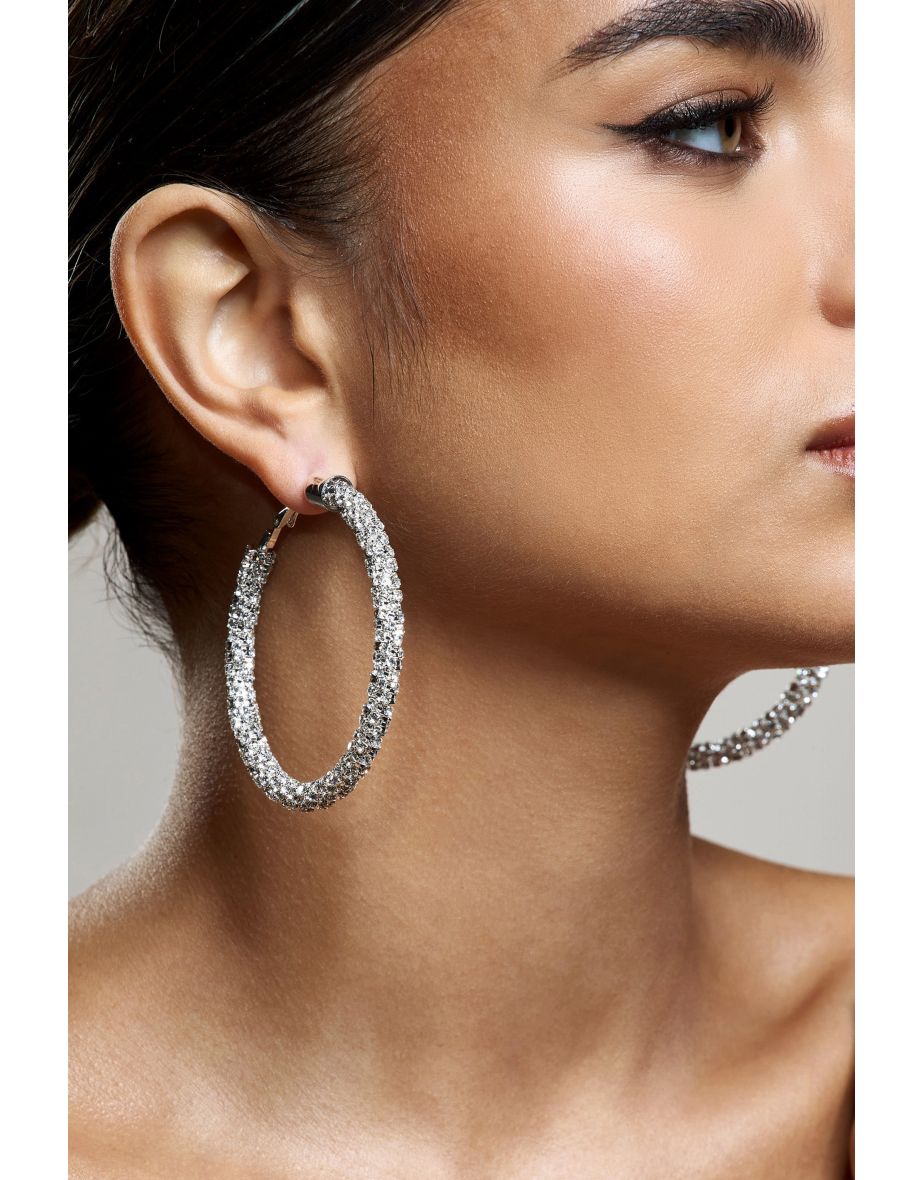 Ravenna | Silver Diamante Hoop Earrings - 3