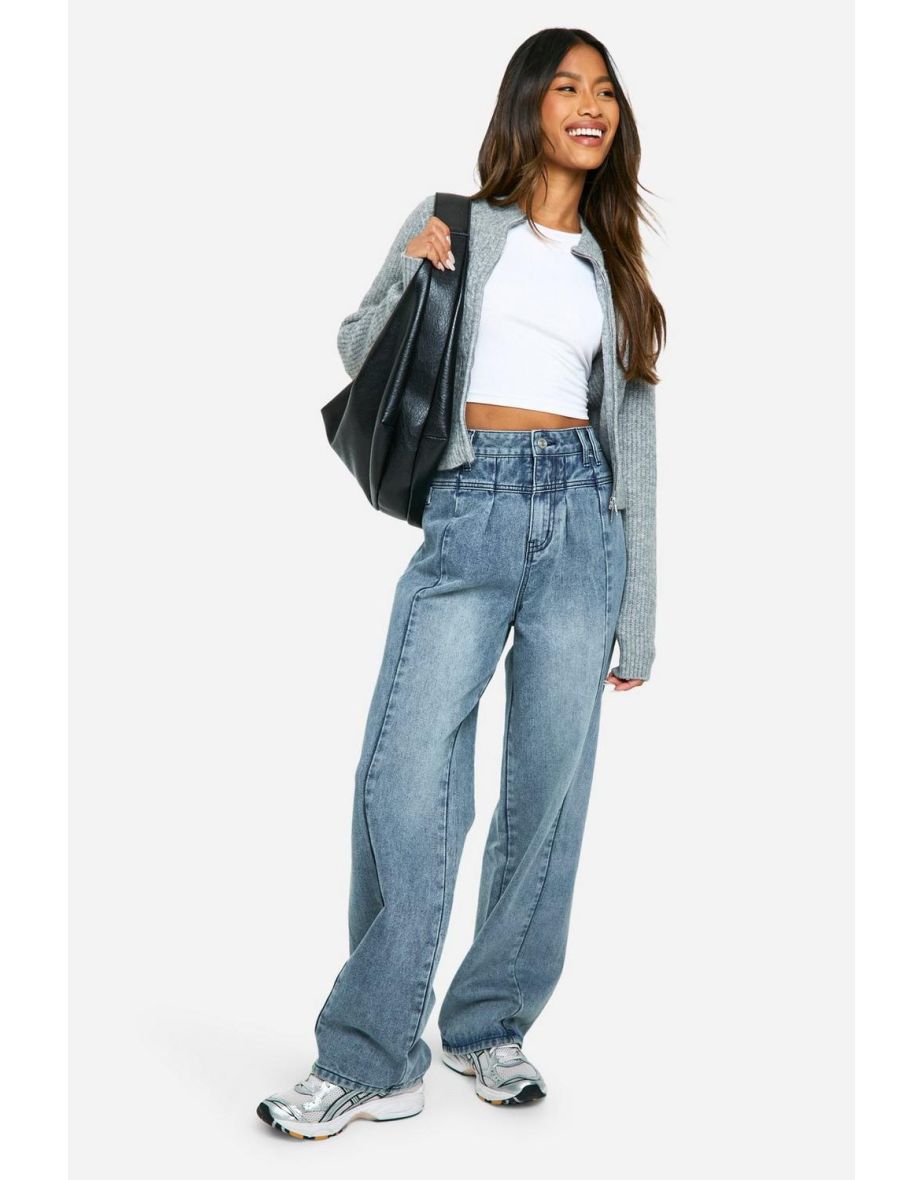 Pleat Detail Seam Front Baggy Boyfriend Jeans