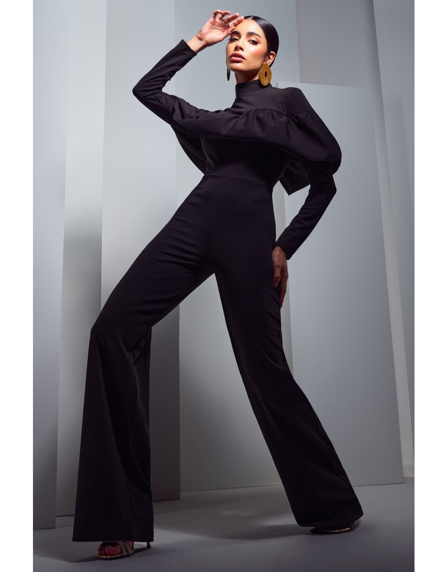 For The Frill | Black High-Neck Straight-Leg Jumpsuit With Frills - 5