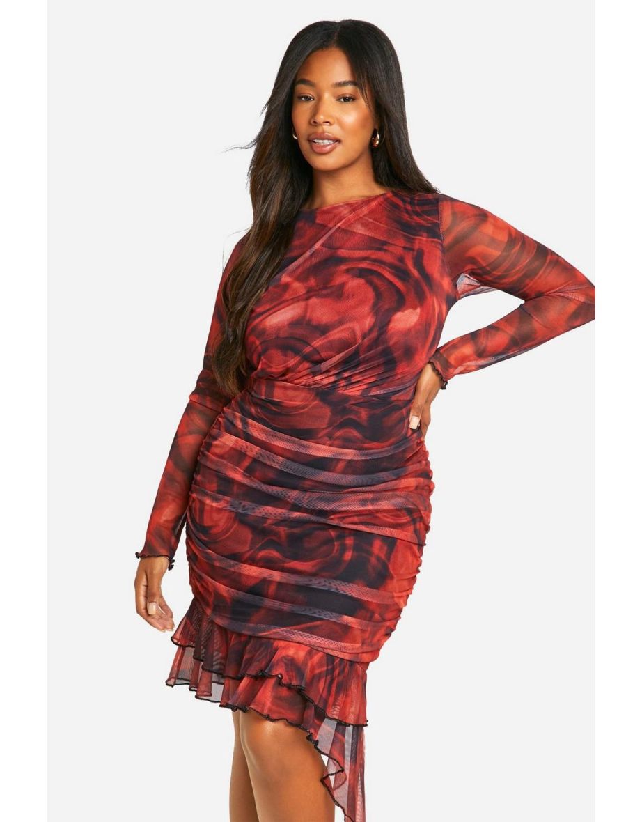 Boohoo angel sleeve ruched mini dress in red sale