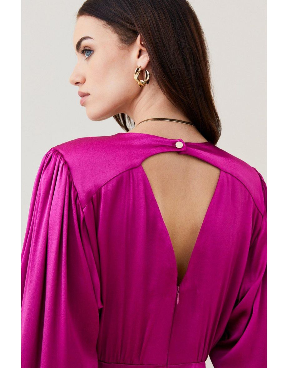 Petite Viscose Satin Satin  Wrap Midi Dress - 2