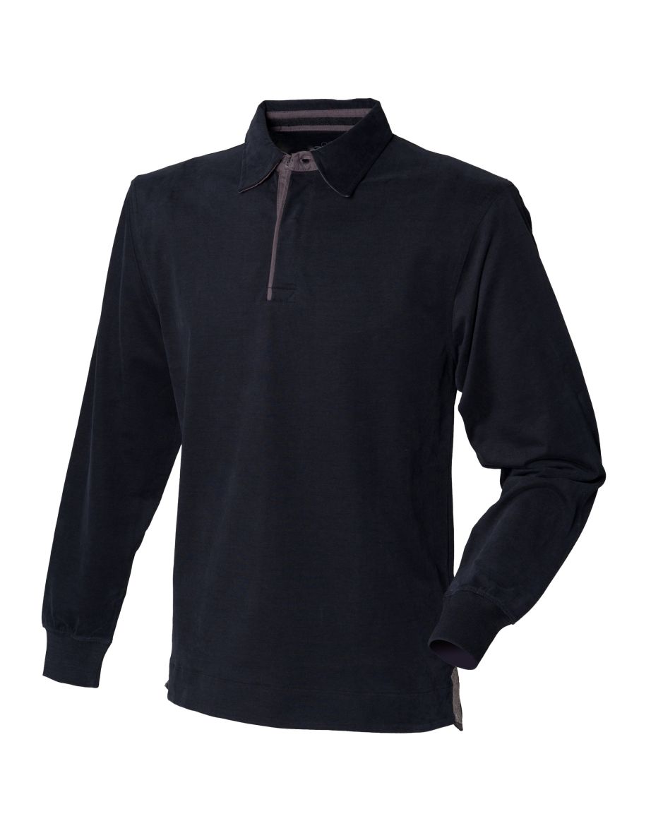 Front Row Mens Super Soft Long Sleeve Rugby Polo Shirt - Black