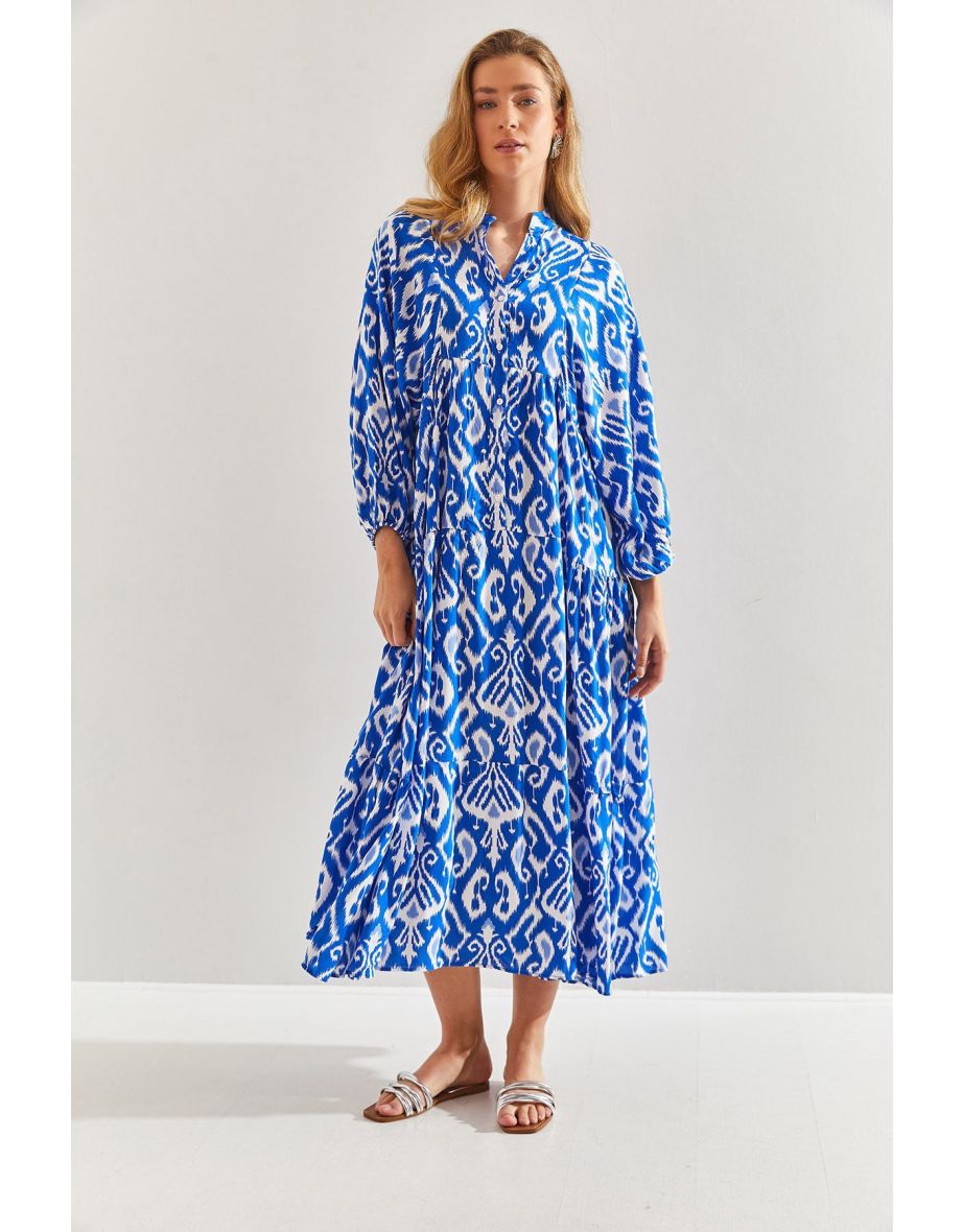 Women's Multi Patterned Viscose Dress - 5
