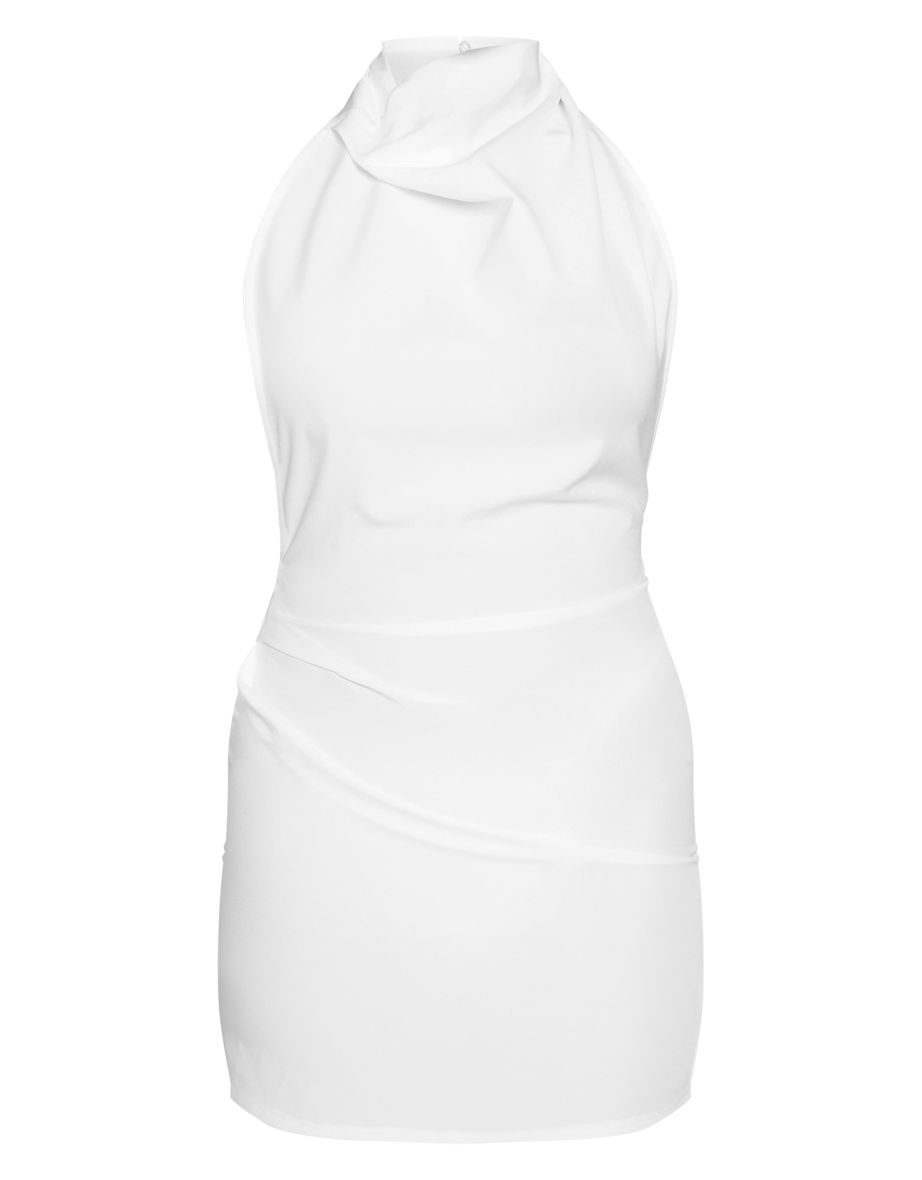 White High Neck Cowl Backless Bodycon Dress - 4