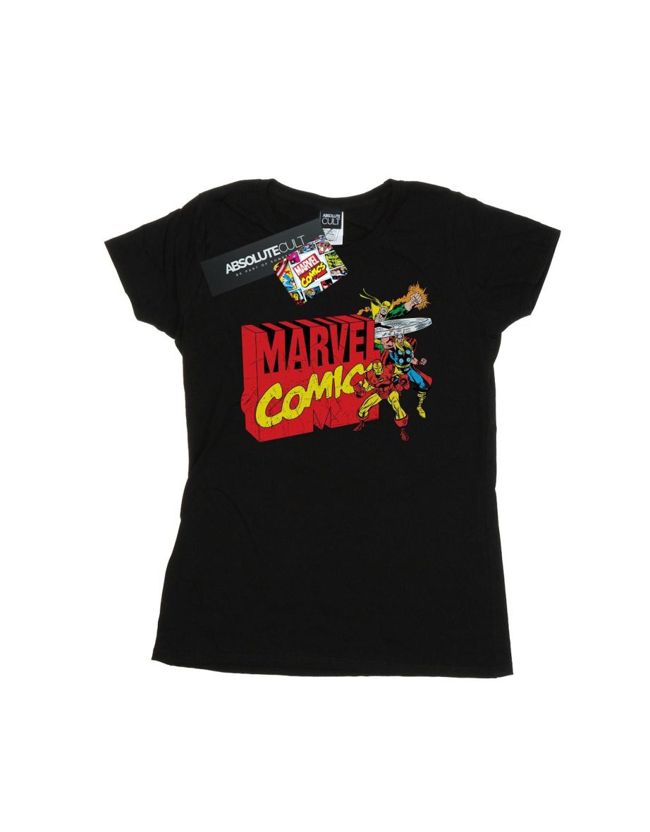 Marvel Comics Womens/Ladies Vintage Logo Blast Cotton T-Shirt - Black - 1