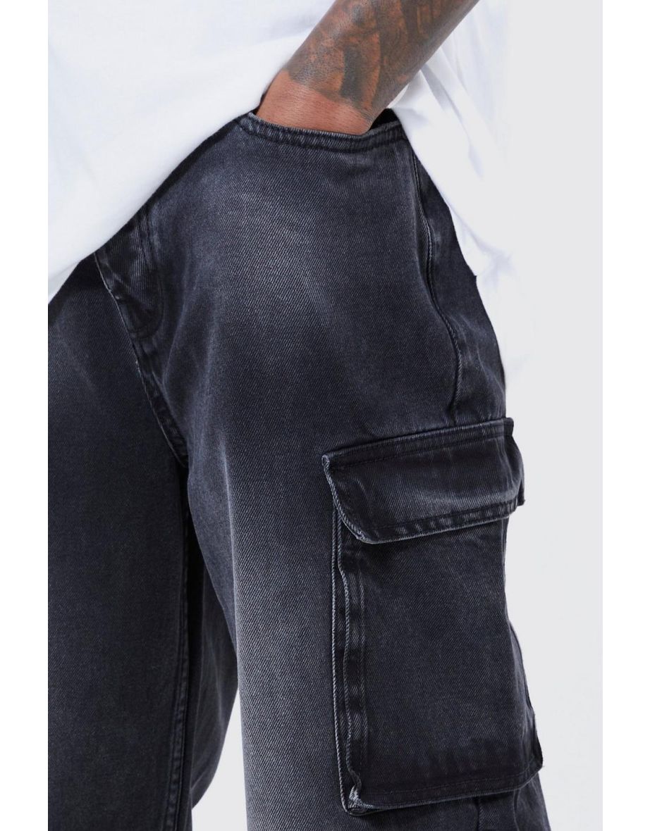 Baggy Rigid Multi Pocket Cargo Bleached Jeans - black - 2
