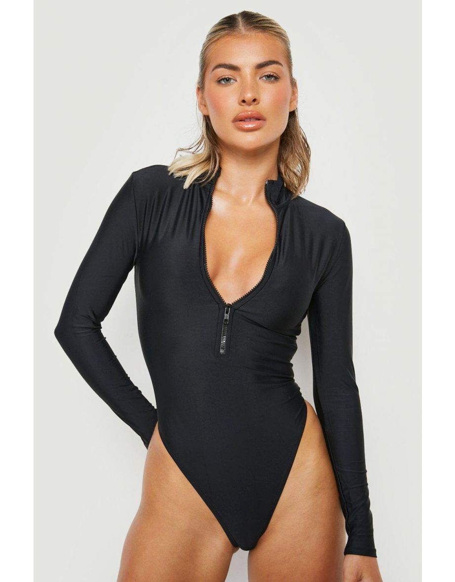 Black zip up swimsuit online