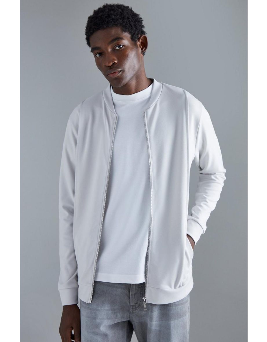 Shop Slim Interlock Bomber Jacket light grey Online in Qatar VogaCloset