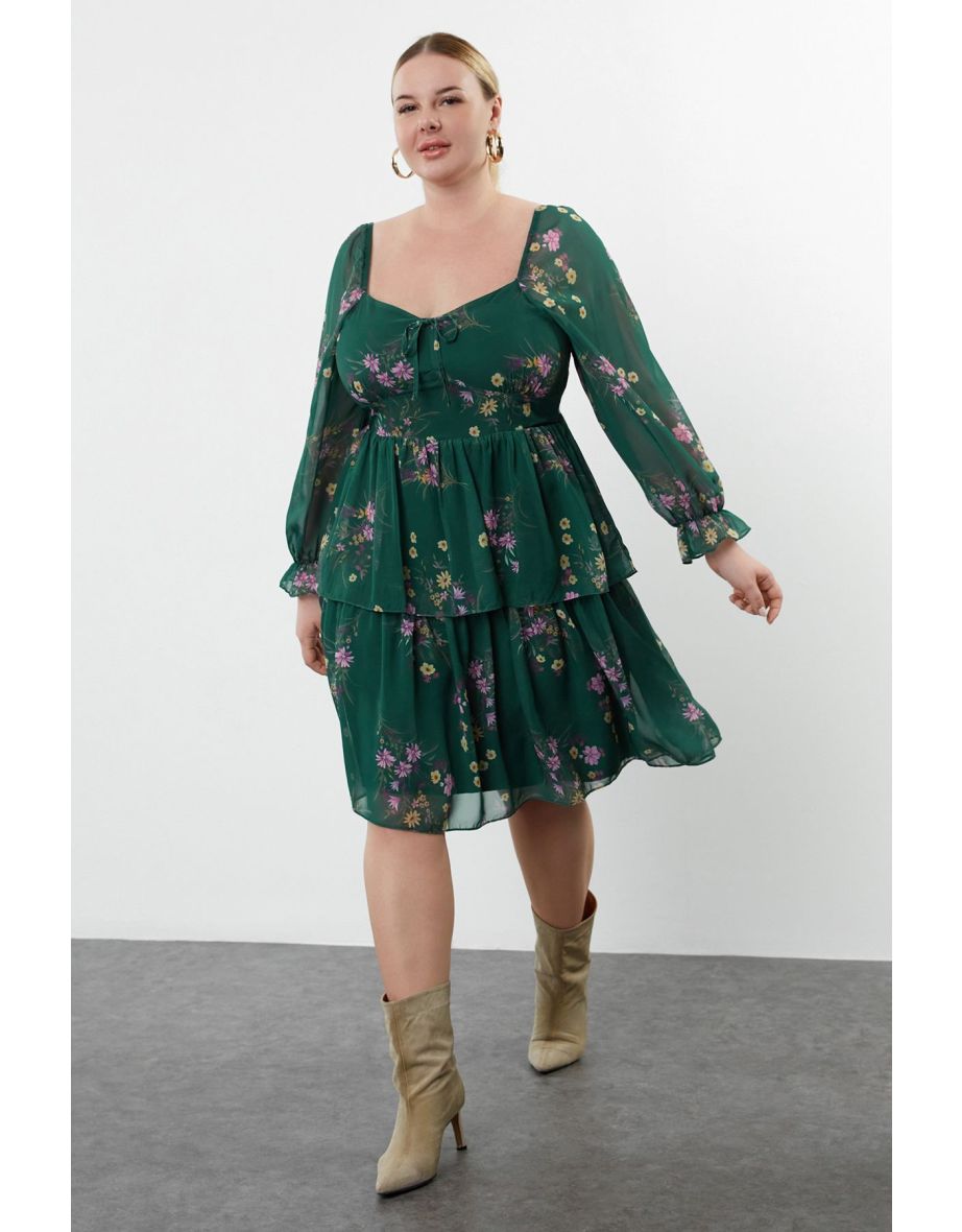 Emerald Green Chiffon Woven Plus Size Dress