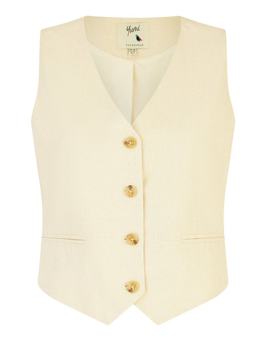 Yumi Beige Sustainable Cotton And Ramie Waist Coat Vest - 2