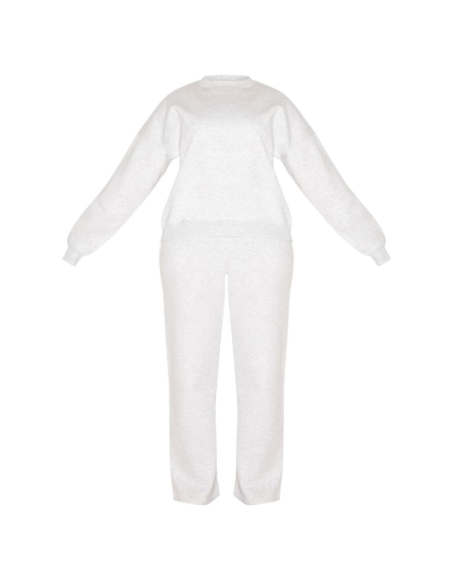 Light Grey Oversized Sweatshirt Tracksuit Set - 4