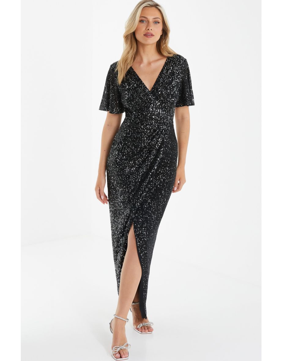 Sequin wrap maxi dress on sale