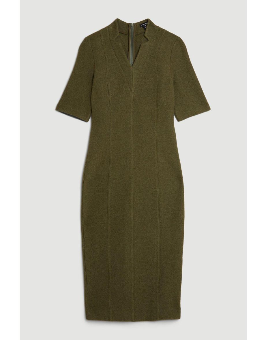 Structured Boiled Wool Knit Midi Dress - 3