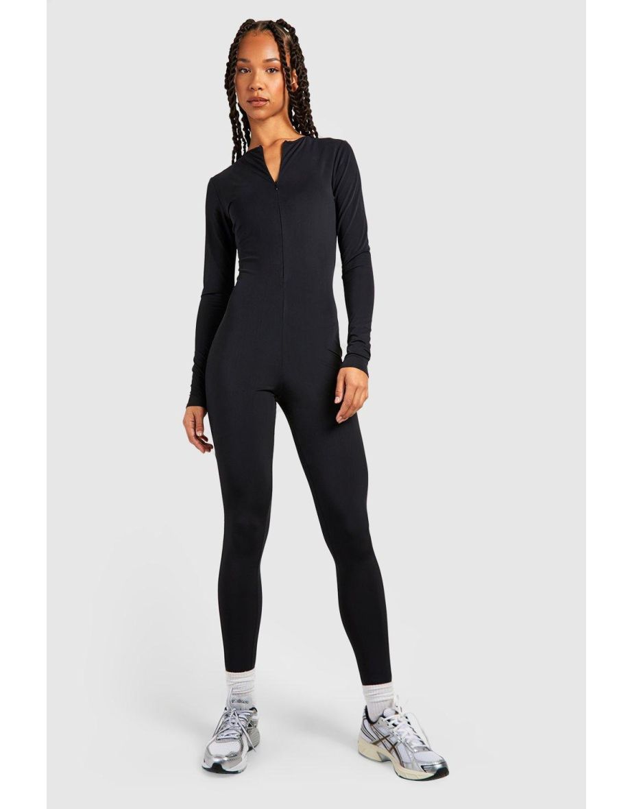 Tall Premium Matte Slinky Zip Front Long Sleeve Unitard