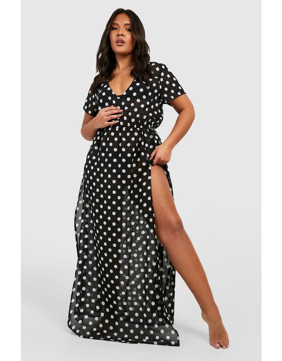 Shop Plus Polka Maxi Beach Kaftan black Online in Bahrain VogaCloset
