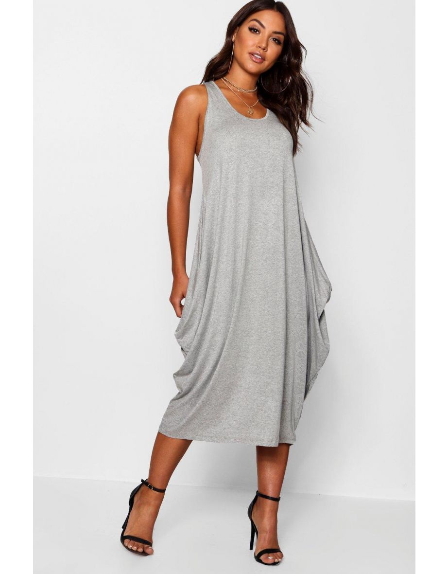 Racer Back Ruched Maxi Dress - grey